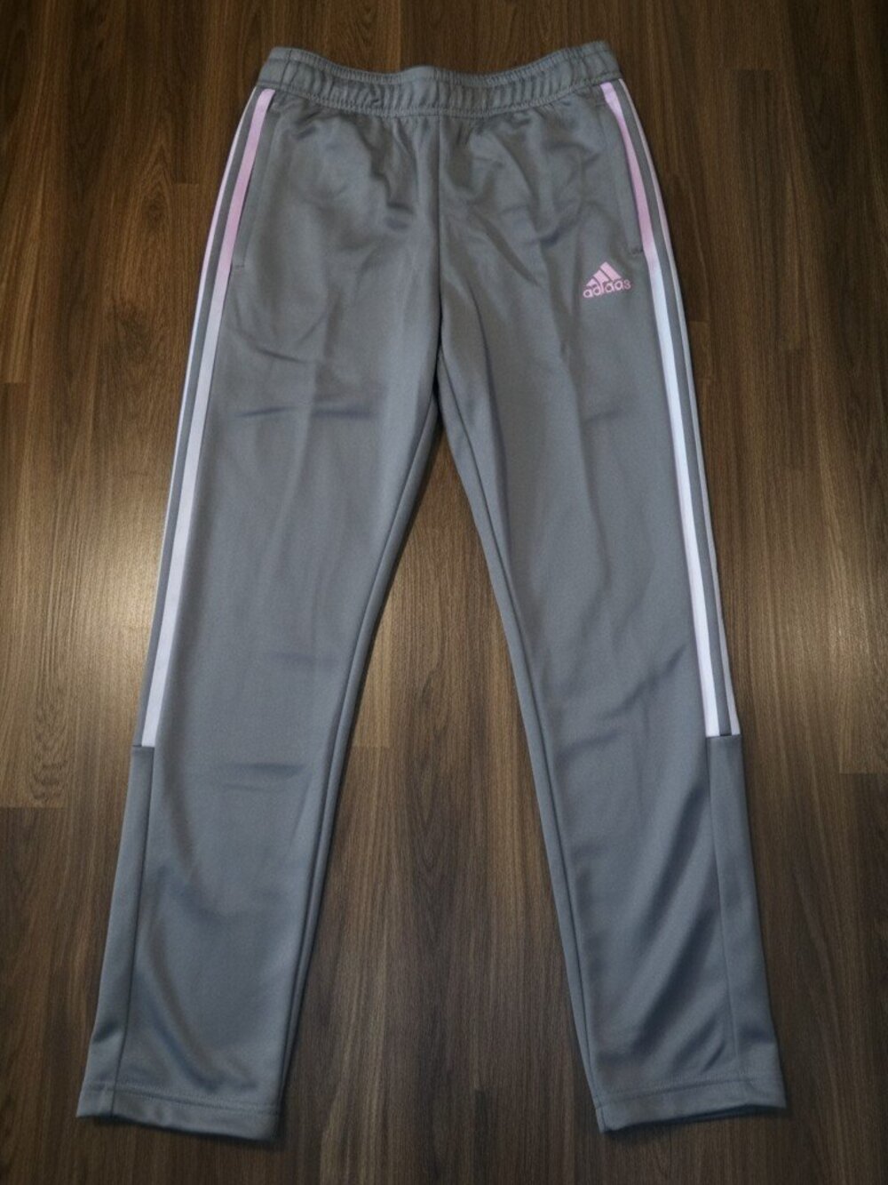 NWT Adidas Youth Girls Tiro Track Pants Grey Pink 3-Stripe - M (11/12 yr)